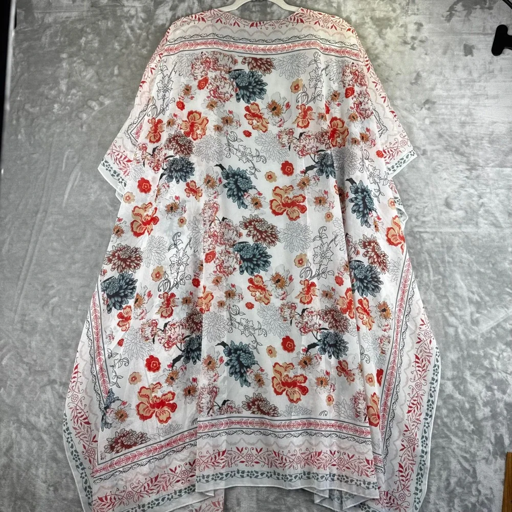 Unbranded Floral‎ Kimono Cover Up Women One Size White Multicolor Draped (1685)